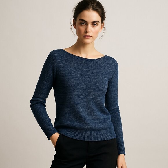 LOFT | Black & Blue Knit Crewneck Sweater - Picture 1 of 5